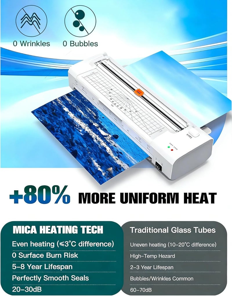 OidoZac Laminator Machine 13 Inch Lamination Machine with Auto Paper Feed, Never Jam A3 Thermal Lamination, 20 Laminating Sheets 10-in-1 Laminator with Cutter, Trimmer & Corner Rounder for Office School Home - Image 3